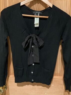 MNG / MANGO size XS black cardigan with silk ties